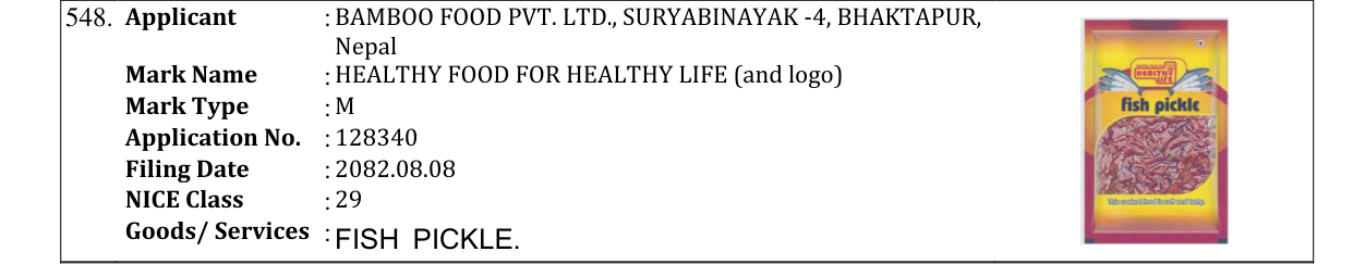 Original bulletin entry for HEALTHY FOOD FOR HEALTHY LIFE (and logo)