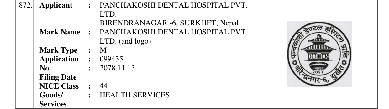 Original bulletin entry for PANCHAKOSHI DENTAL HOSPITAL PVT. LTD. (and logo)