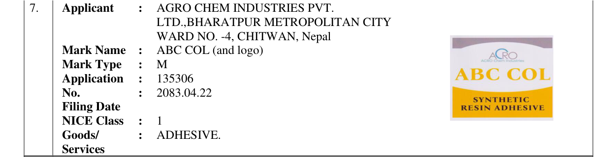 Original bulletin entry for ABC COL (and logo)