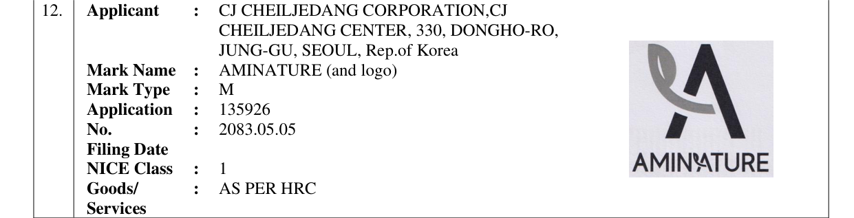 Original bulletin entry for AMINATURE (and logo)