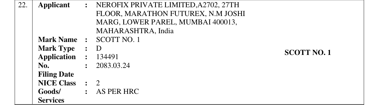 Original bulletin entry for SCOTT NO. 1