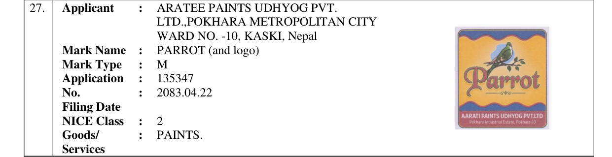 Original bulletin entry for PARROT (and logo)