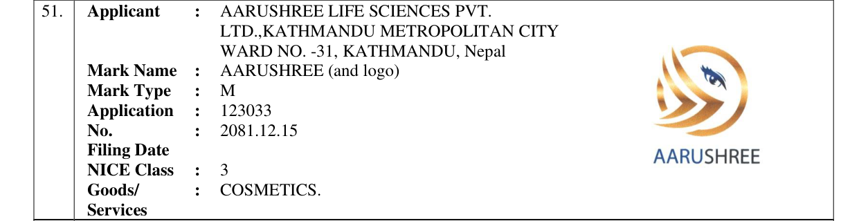 Original bulletin entry for AARUSHREE (and logo)
