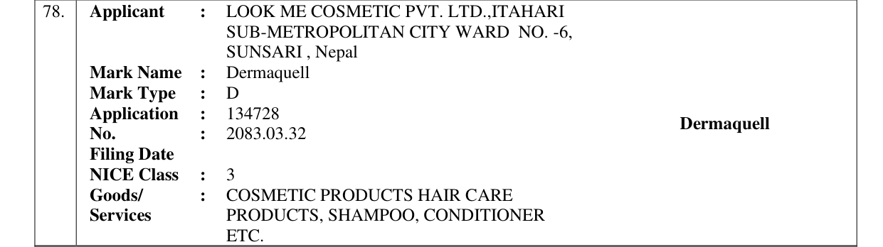 Original bulletin entry for Dermaquell