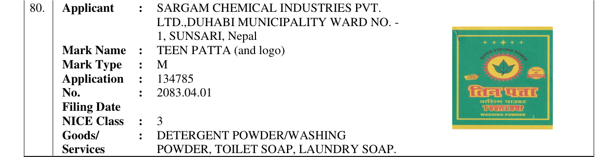 Original bulletin entry for TEEN PATTA (and logo)
