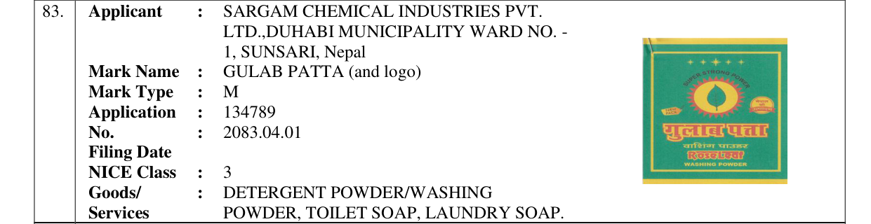 Original bulletin entry for GULAB PATTA (and logo)