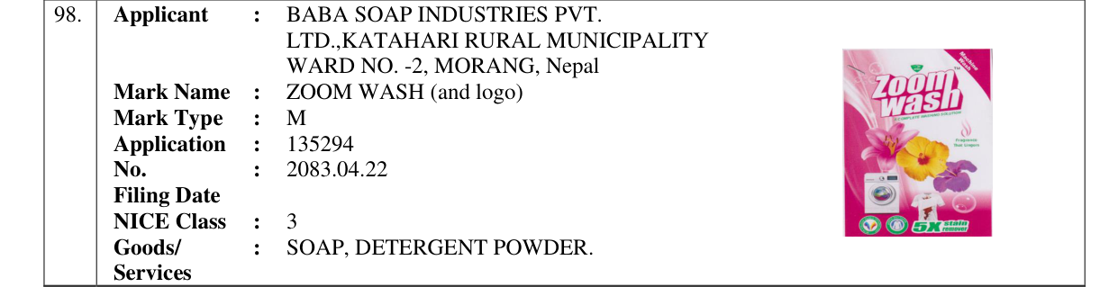 Original bulletin entry for ZOOM WASH (and logo)