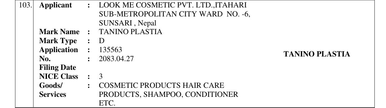 Original bulletin entry for TANINO PLASTIA
