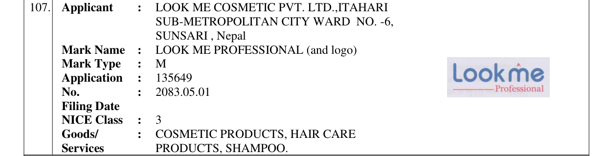 Original bulletin entry for LOOK ME PROFESSIONAL (and logo)