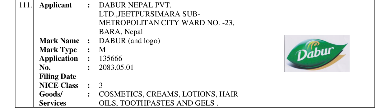 Original bulletin entry for DABUR (and logo)