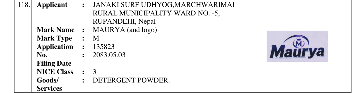 Original bulletin entry for MAURYA (and logo)