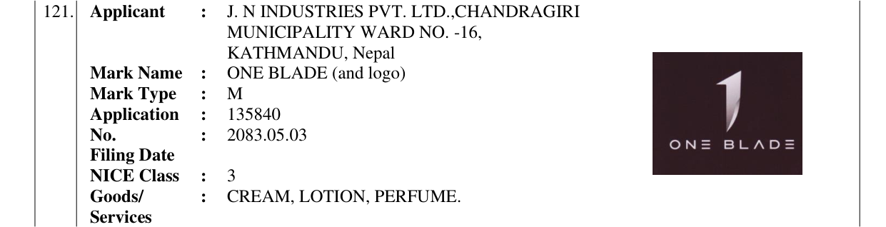 Original bulletin entry for ONE BLADE (and logo)
