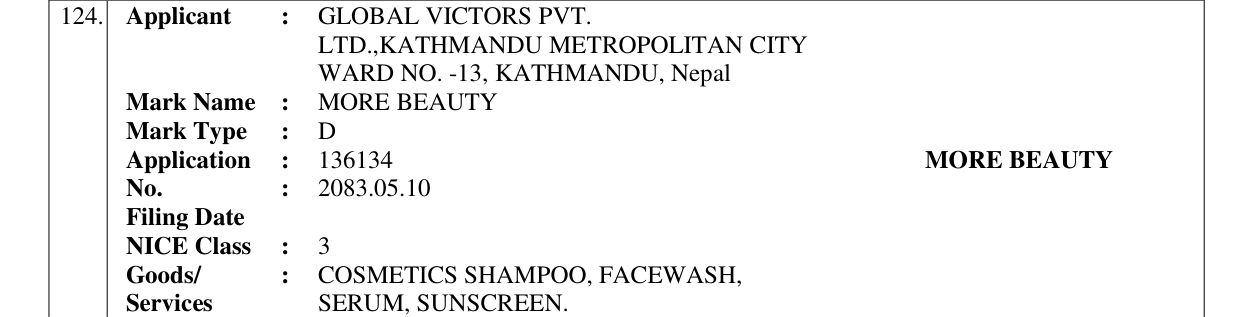 Original bulletin entry for MORE BEAUTY