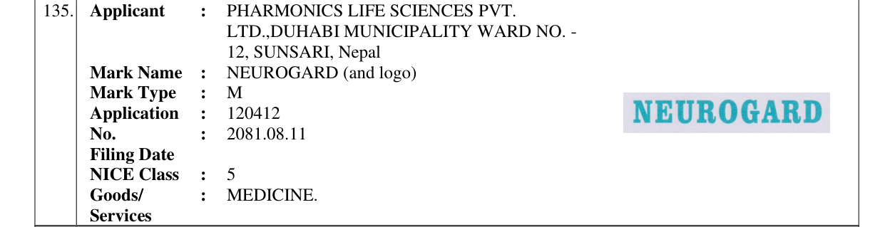 Original bulletin entry for NEUROGARD (and logo)