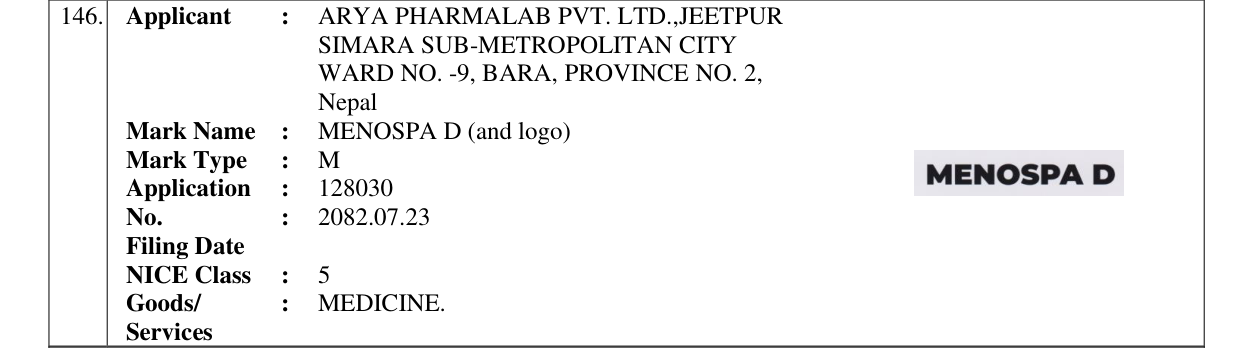 Original bulletin entry for MENOSPA D (and logo)