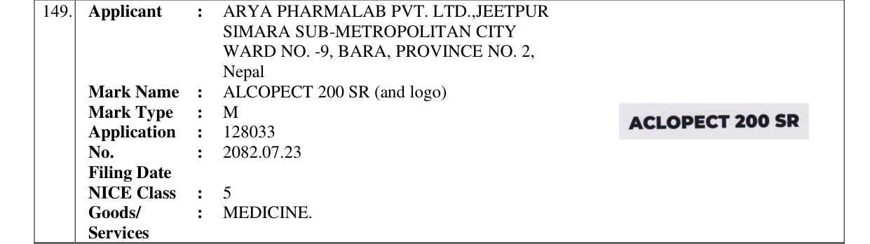 Original bulletin entry for ALCOPECT 200 SR (and logo)