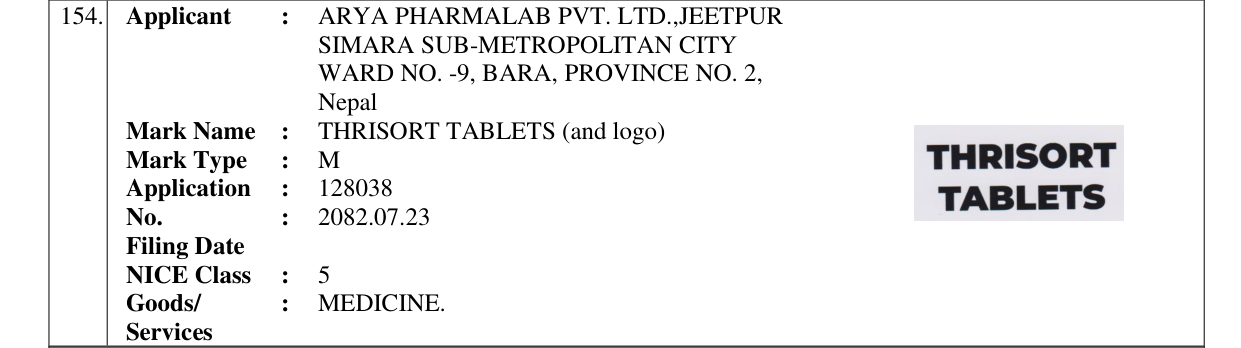 Original bulletin entry for THRISORT TABLETS (and logo)