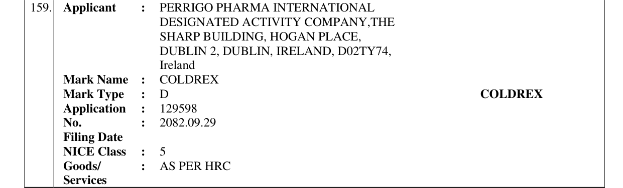 Original bulletin entry for COLDREX