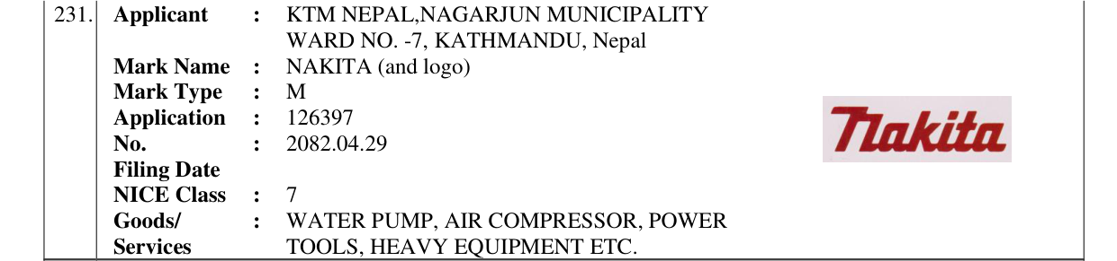 Original bulletin entry for NAKITA (and logo)