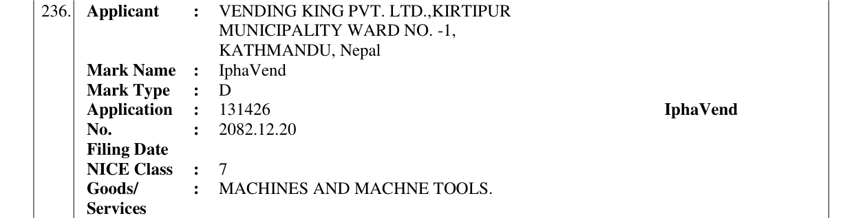 Original bulletin entry for IphaVend