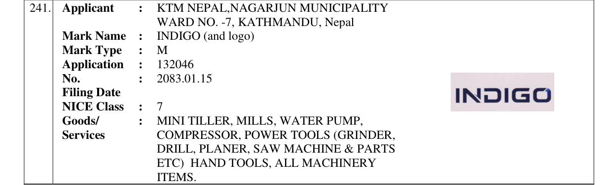 Original bulletin entry for INDIGO (and logo)