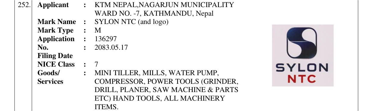 Original bulletin entry for SYLON NTC (and logo)