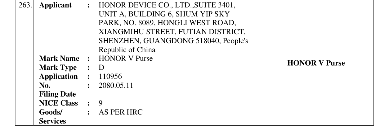 Original bulletin entry for HONOR V Purse HONOR V Purse