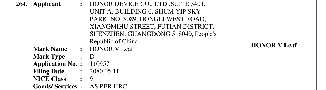 Original bulletin entry for HONOR V Leaf