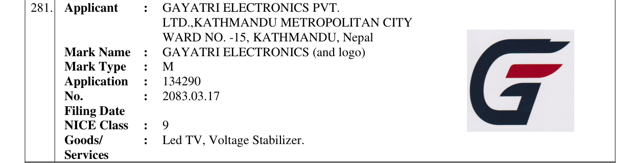 Original bulletin entry for GAYATRI ELECTRONICS (and logo)