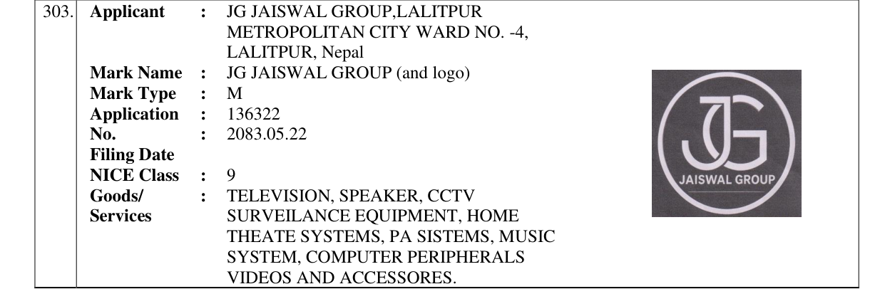 Original bulletin entry for JG JAISWAL GROUP (and logo)