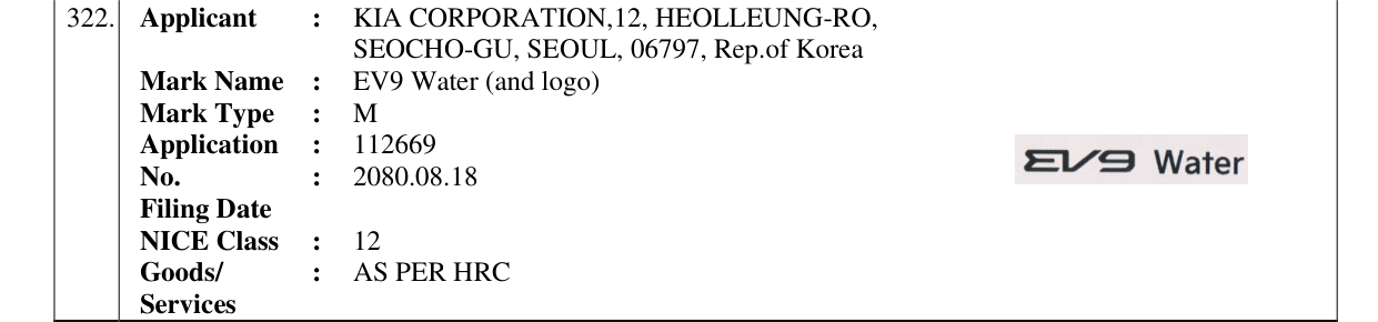 Original bulletin entry for EV9 Water (and logo)