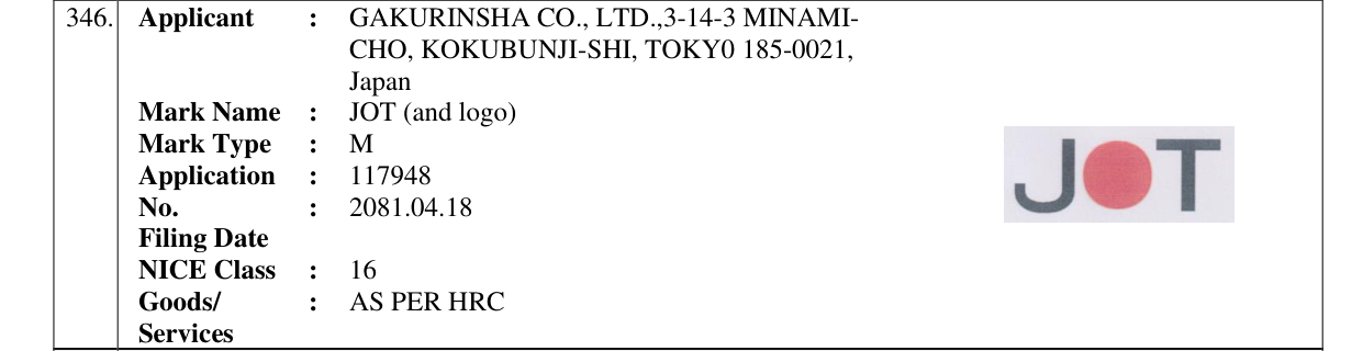 Original bulletin entry for JOT (and logo)