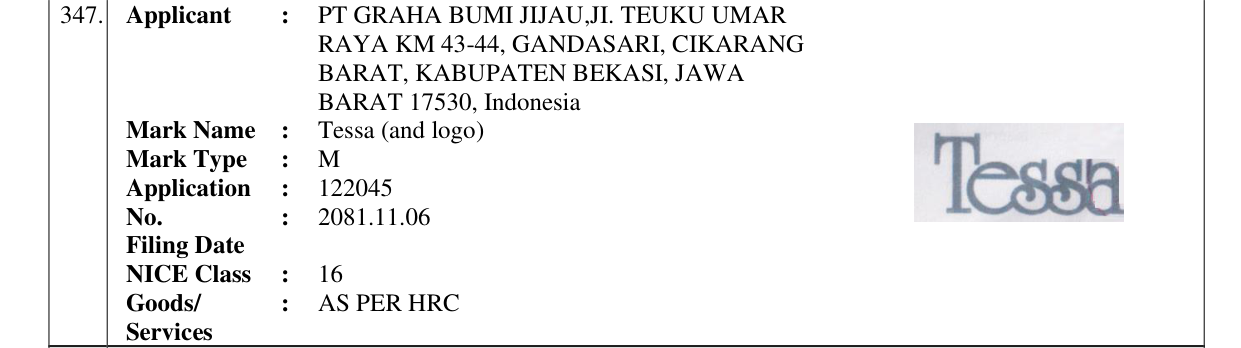 Original bulletin entry for Tessa (and logo)