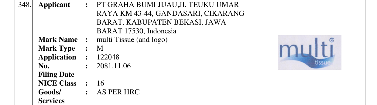 Original bulletin entry for multi Tissue (and logo)
