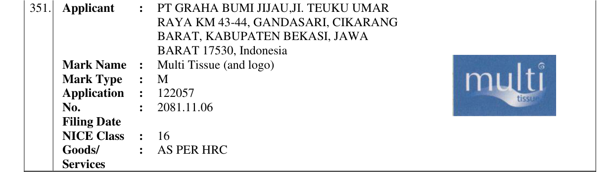 Original bulletin entry for Multi Tissue (and logo)