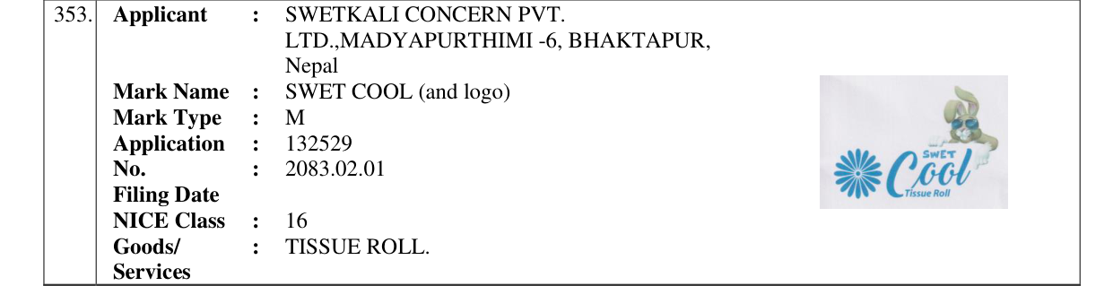 Original bulletin entry for SWET COOL (and logo)