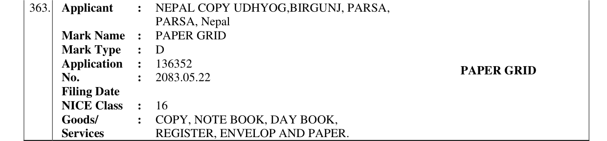 Original bulletin entry for PAPER GRID