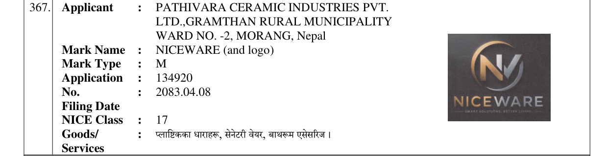 Original bulletin entry for NICEWARE (and logo)