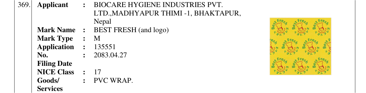 Original bulletin entry for BEST FRESH (and logo)