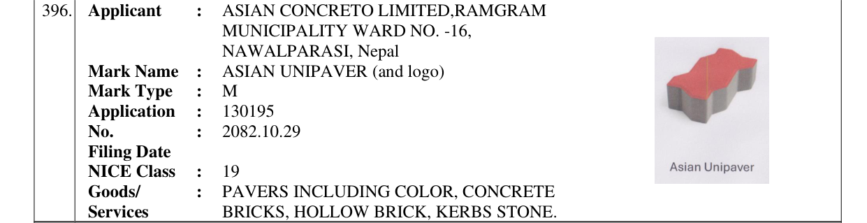 Original bulletin entry for ASIAN UNIPAVER (and logo)