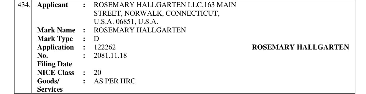 Original bulletin entry for ROSEMARY HALLGARTEN