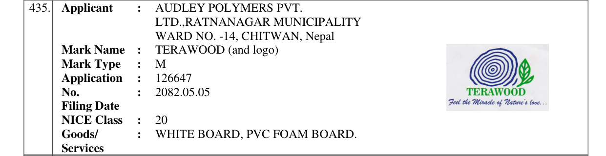 Original bulletin entry for TERAWOOD (and logo)