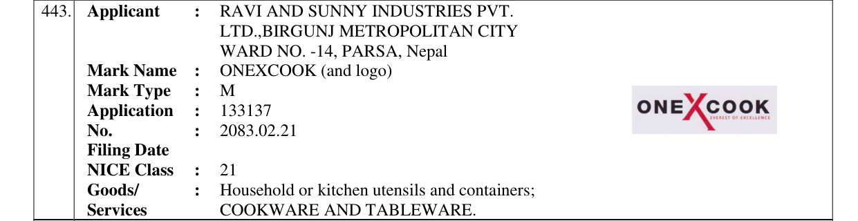 Original bulletin entry for ONEXCOOK (and logo)