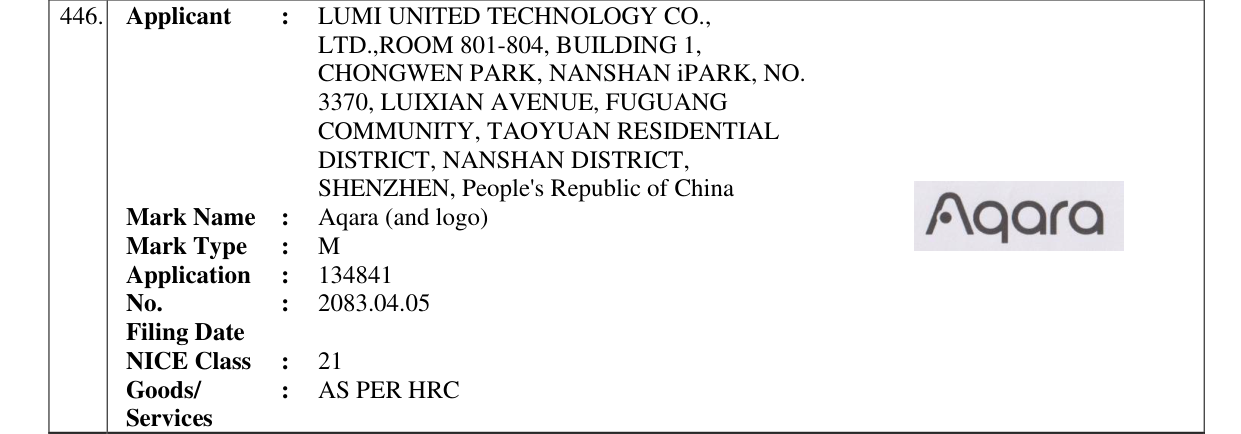 Original bulletin entry for Aqara (and logo)