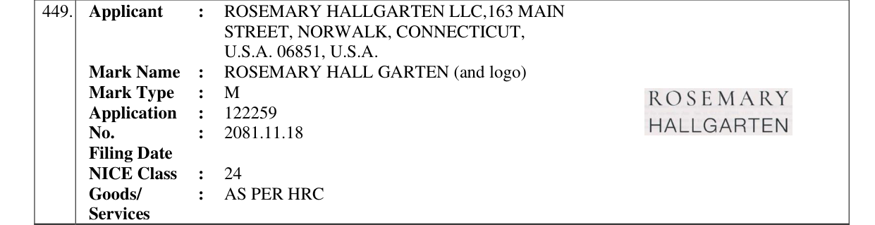 Original bulletin entry for ROSEMARY HALL GARTEN (and logo)