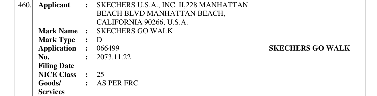 Original bulletin entry for SKECHERS GO WALK