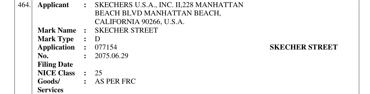 Original bulletin entry for SKECHER STREET