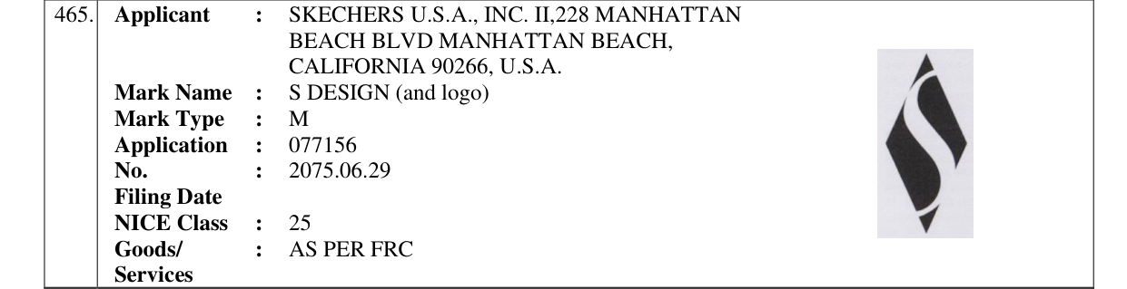 Original bulletin entry for S DESIGN (and logo)