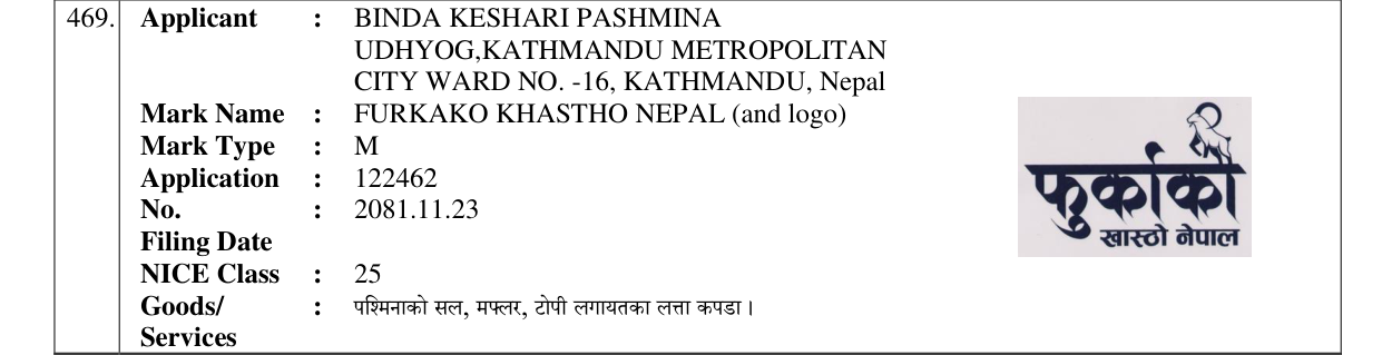 Original bulletin entry for FURKAKO KHASTHO NEPAL (and logo)