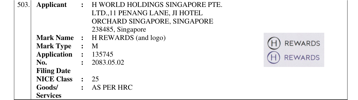 Original bulletin entry for H REWARDS (and logo)